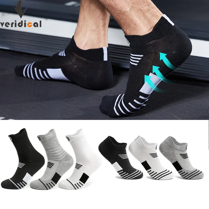 

3 Pairs Men's Sport Socks Breathable Cotton Striped Cycling Basketball Football Fitness Running Trekking Travel Socks 2 Size