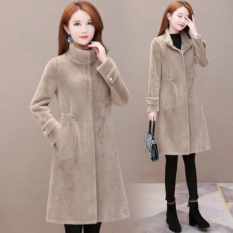 

Imitation Mink Velvet Jacket Womens 2022 Autumn Winter New Thick Plus Size Woolen Coat Long Fur One Gold Mint Velvet Parkas