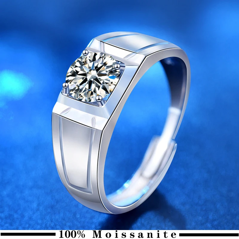 

100% Real Moissanite Ring For Men Sterling Silver 1ct Round Brilliant Diamonds Engagement Ring Male Wedding Jewelry