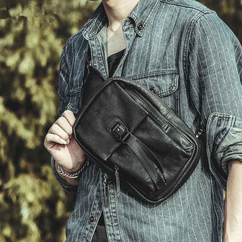 Weekends outdoor daily luxury genuine leather men's chest bag fashion designer soft natural real cowhide teens crossbody bag