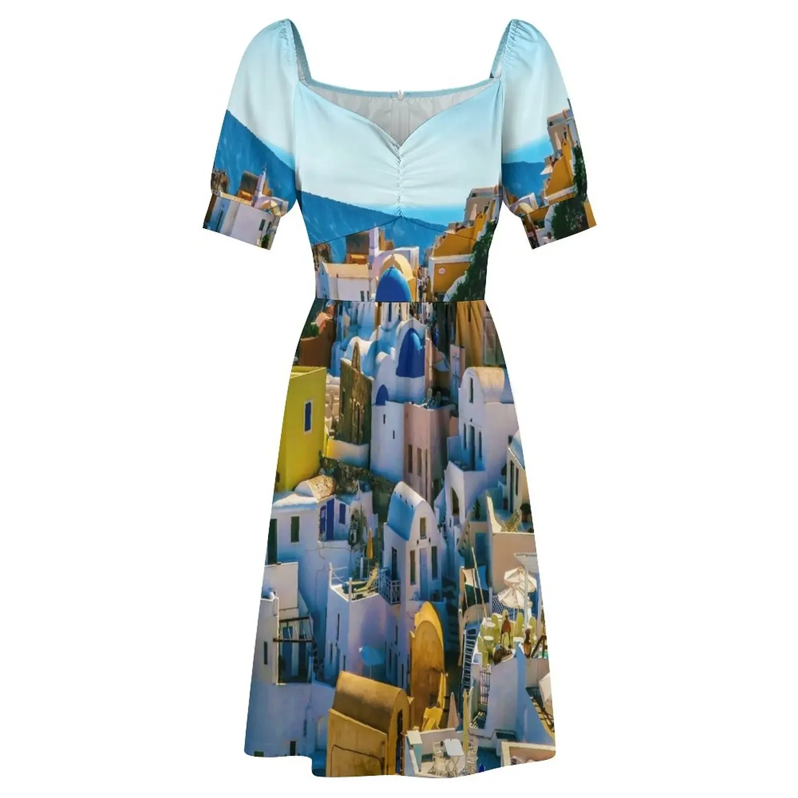 Oia Santorini платье с короткими рукавами вечерние платья женское свободное летнее 2025