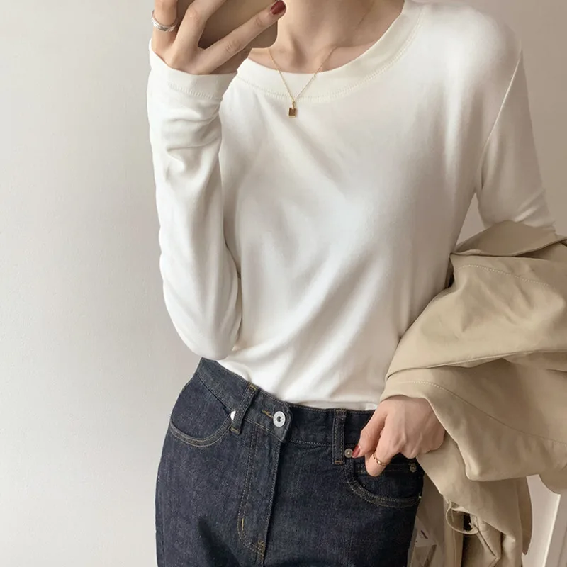 

Женская теплая бархатная футболка, однотонная матовая футболка с длинным рукавом, Осень-зима 2021