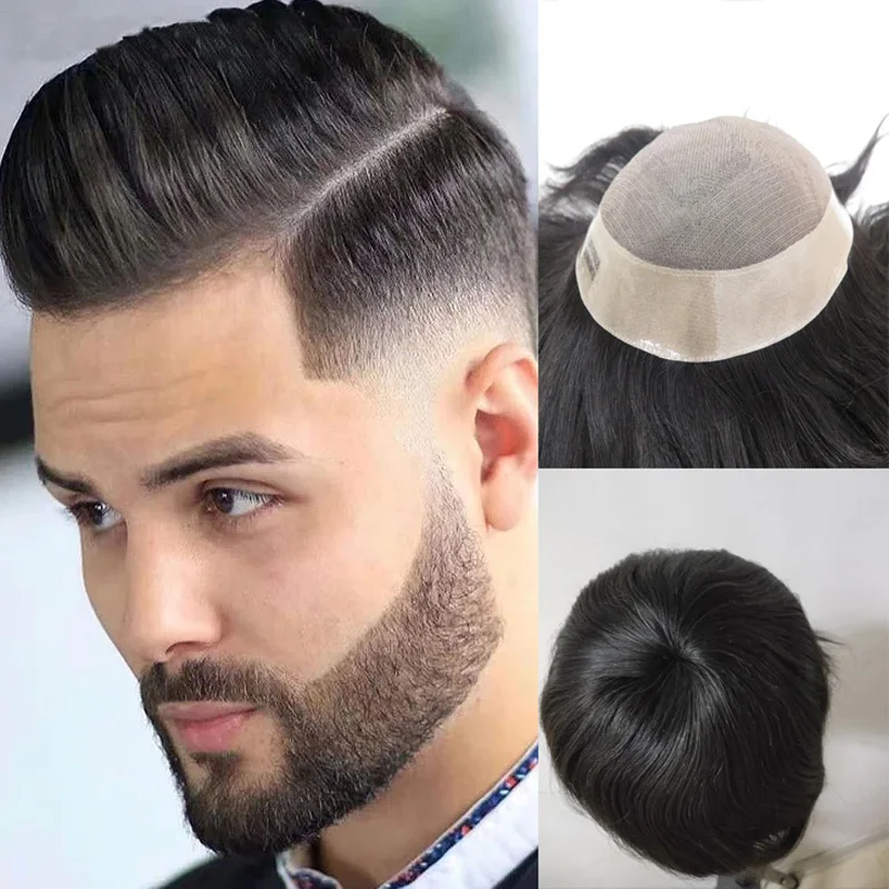 Colored 1B Natural Cutestyle Hair Piece Men Mono+PU Base Toupee for Men Men's Hair Pieces Replacement System Human Hair Mens Wig