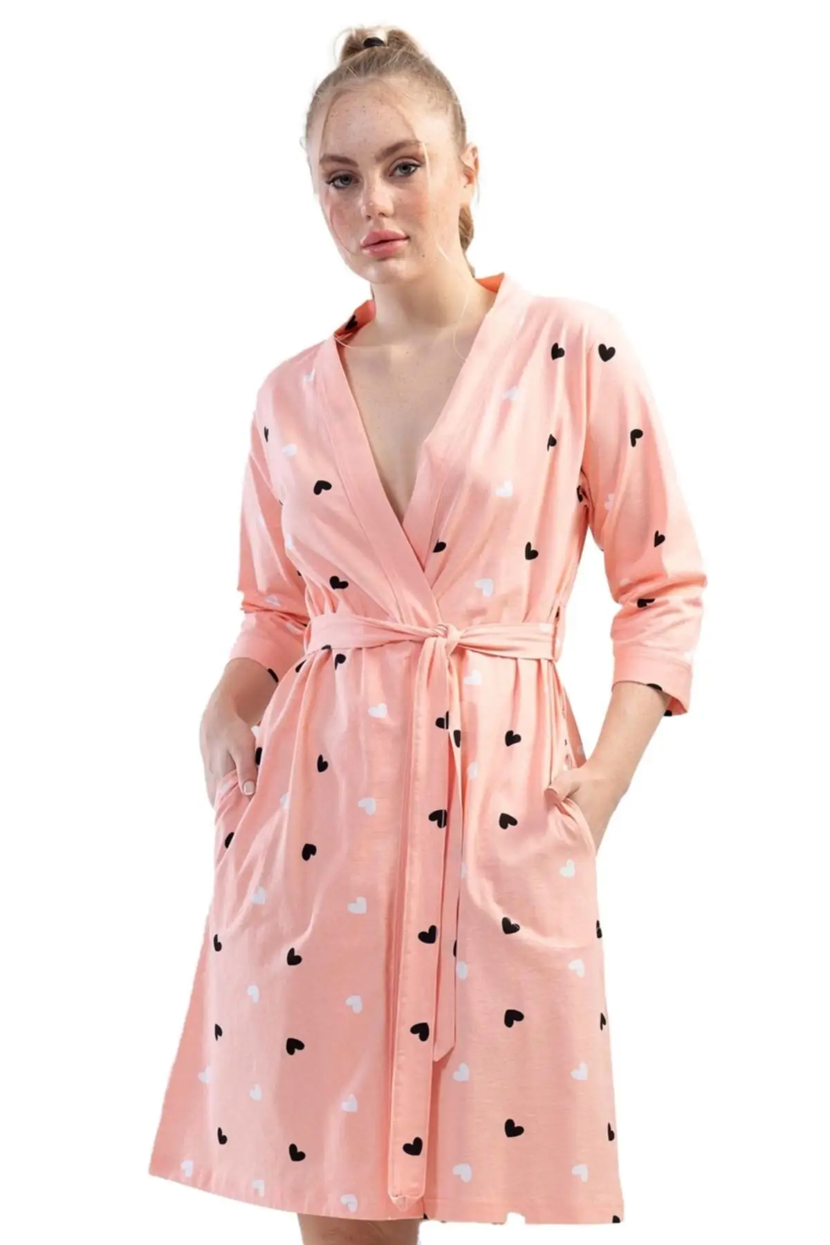 

Dressing Gown P.Suprem 3/4 Sleeve Regular Size Pink Fashion Robe Bathrobe Sexy Peignoir Kimono Bride Sleepwear Night Gown