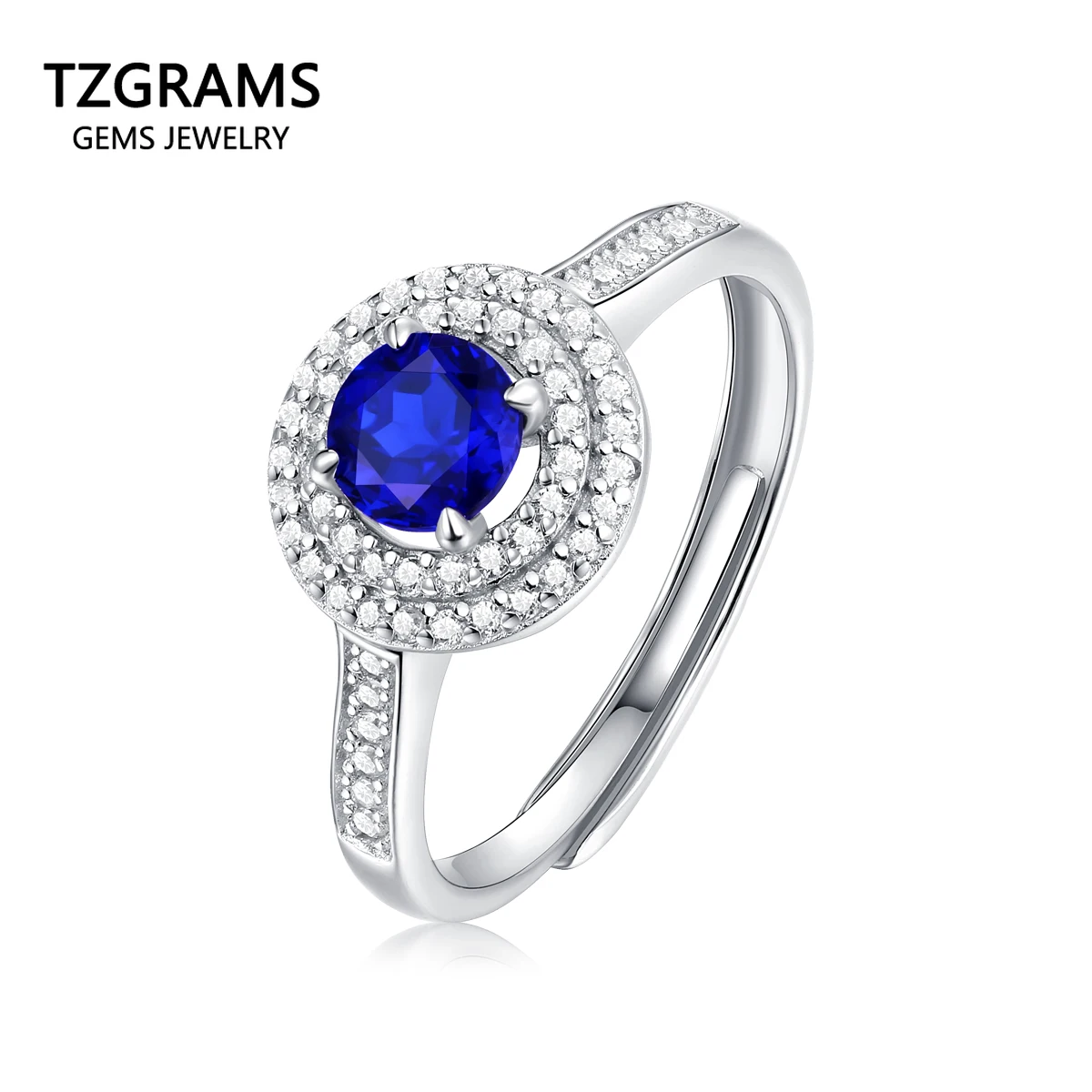 

Hot Sale 925 Sterling Silver Rings For Women Round Sapphire Stone Rings Around Dazzling Zircon Jewelry Rings For Women Gift