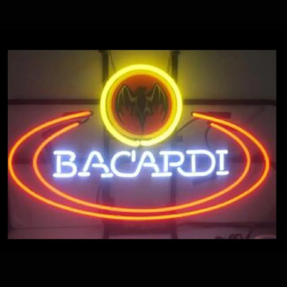 BACARDI Logo Bat Printed Custom Handmade Real Glass Tube Beer Bar Store Shop Advertise Wall Decor Display Neon Sign Light 19X15"