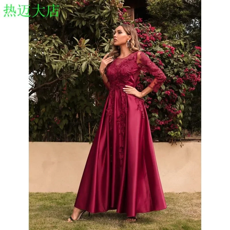 

2022 New European American Foreign Trade Women's Independent Station Lace Large Swing Sexy Long Skirt Tail Banquet Evening Dress