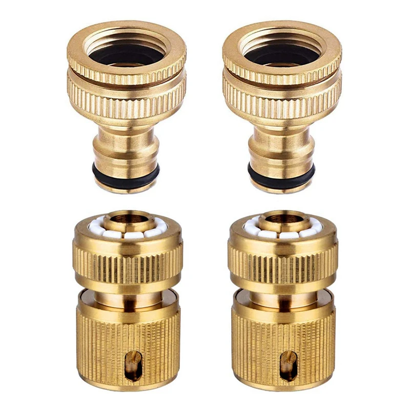 

4 Pieces Garden Hose Tap Connector 1/2 Inch and 3/4 Inch Size 2-In-1 and 1/2 Inch Hose Pipe Quick Connector