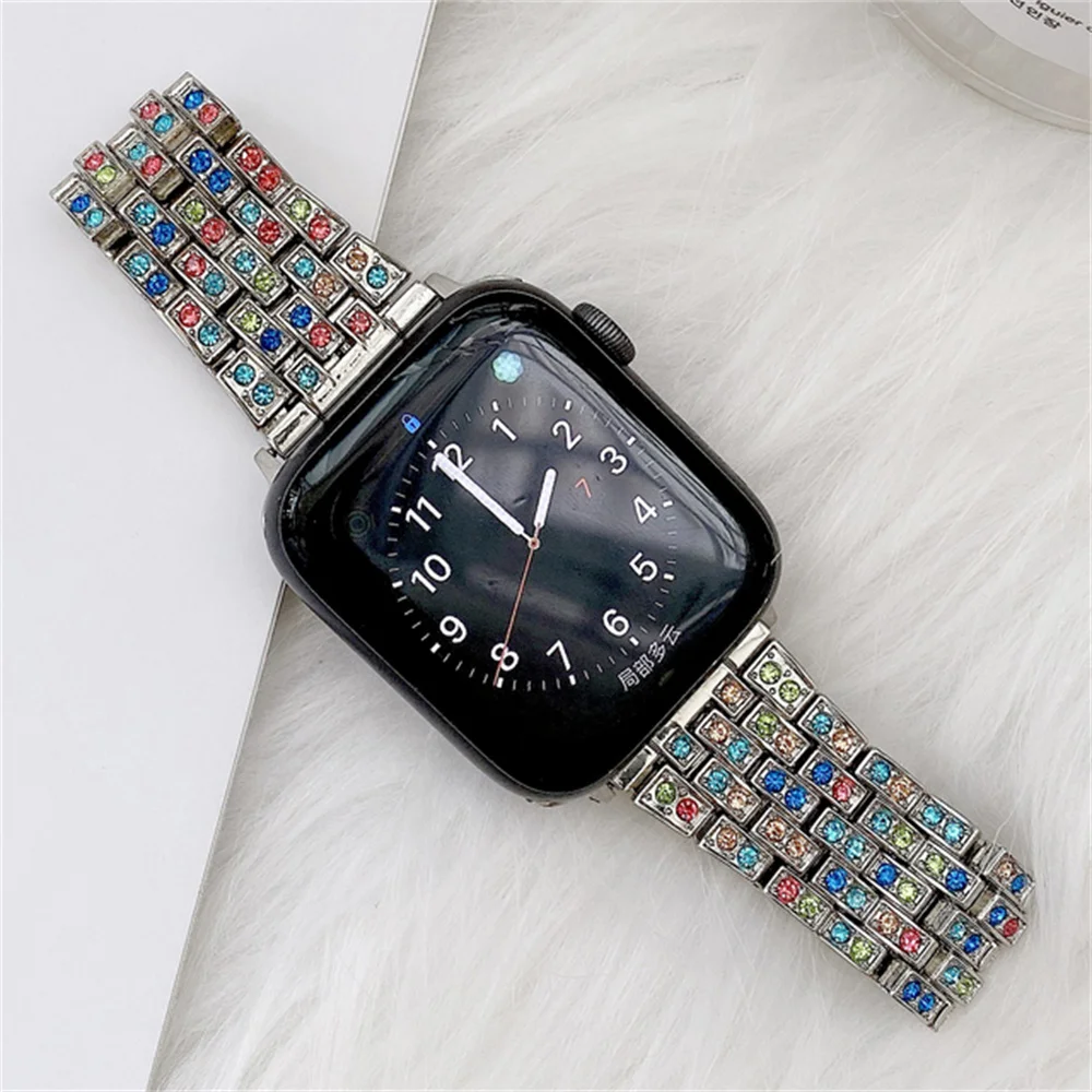

Luxury Diamond Strap for Apple Watch 7 41mm 45mm Band Series 6 SE 5 4 40mm 44mm Metal Colourful Bracelet for iWatch 3 38mm 42mm