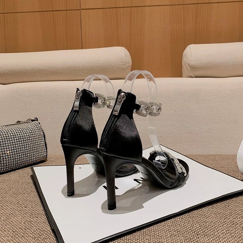 2023 New Summer Women's High-heeled Sandals, Small Fragrant Style, High-heeled Shoes, Rhinestone Fairy Style Sandals