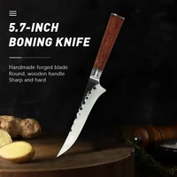 5 7inch boning butcher knife handmade forged curved fish filleting knife tool solid wood round handle stainless steel cleaver