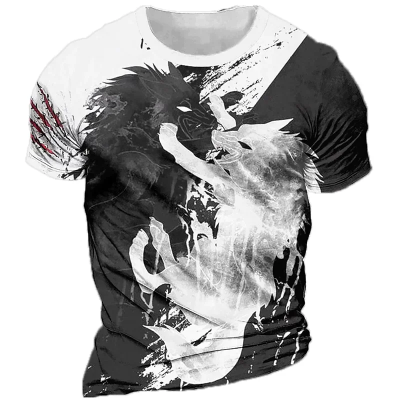 

Summer Black And White Lion Print Men's T Shirts Street Hip Hop Style Short Sleeve Fashion Animal Pattern Tops Sports Clothing