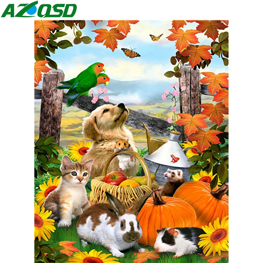 

AZQSD Coloring By Numbers Animal Dog Cat Sunflower Draw On Canvas Home Decor Picture Artcraft On Canvas Oil Painting Pumpkin