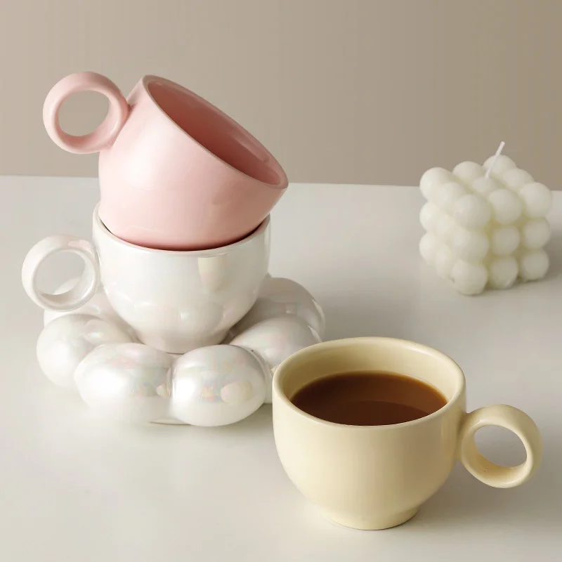 

200ml Ceramic Mug Cute Cloud Decorative Plate Coffee Cup Set Creative Ceramic Cup Gift Box Modern Living Room Home Decoration