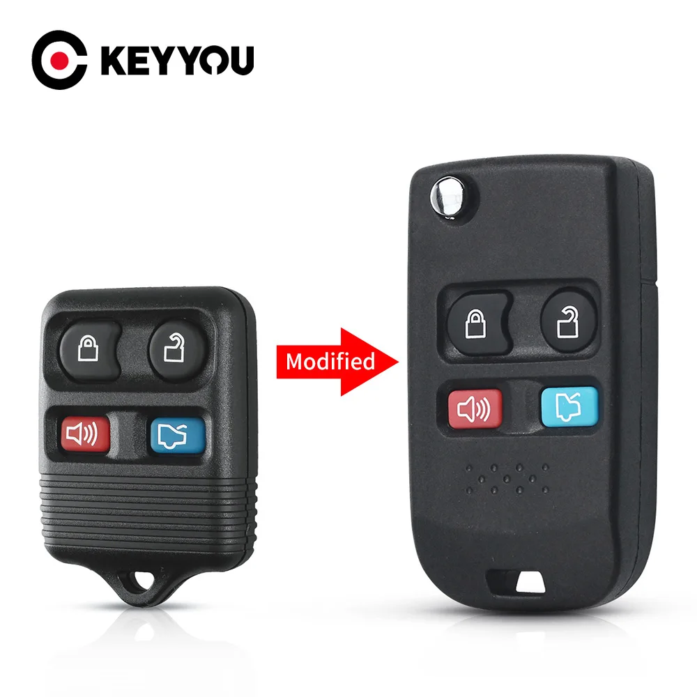 

KEYYOU 4 Button Modified Folding Flip Fob Remote Key Shell For Ford Focus Complete Escape Mustang Explorer Lincoln Town Sport