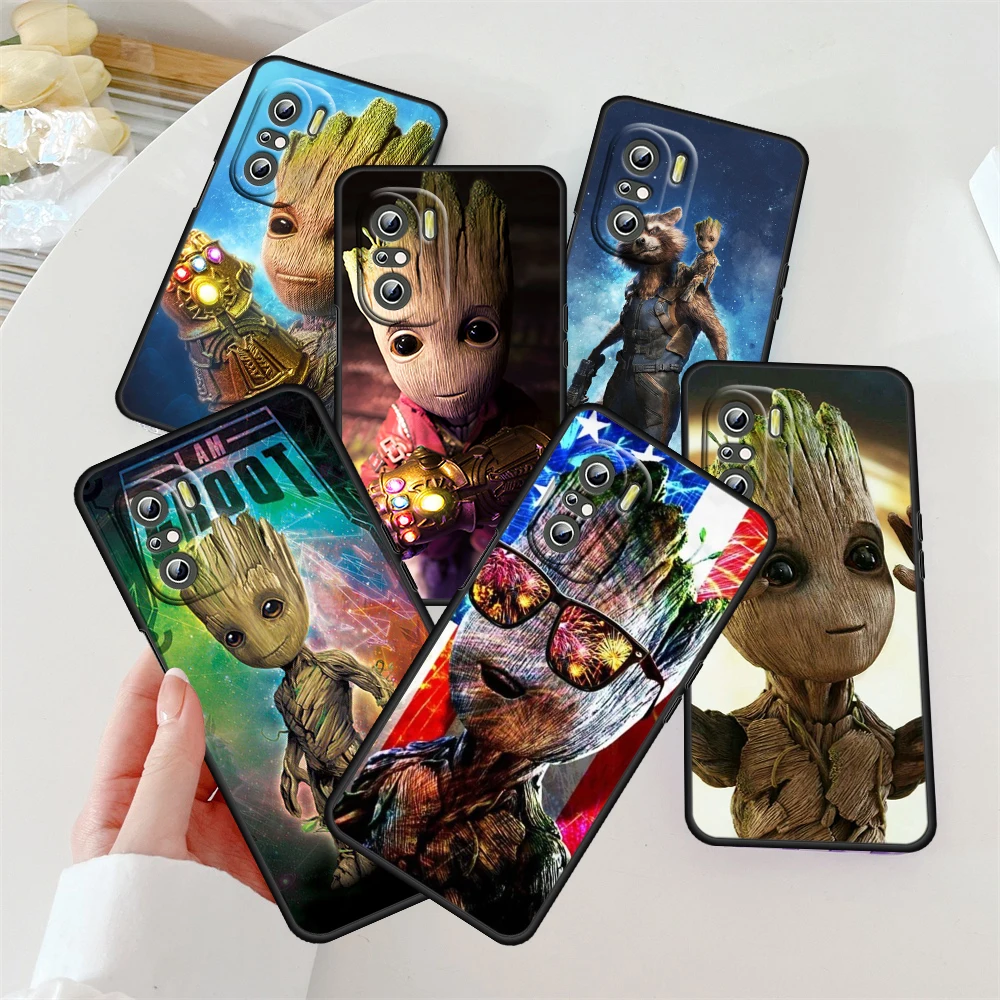 

Cute Marvel Guardians Groot For Redmi K60 K50 K40 K30 K20 Go S2 8A 7A 6Pro 5 Plus 5G Silicone Soft Black Phone Case