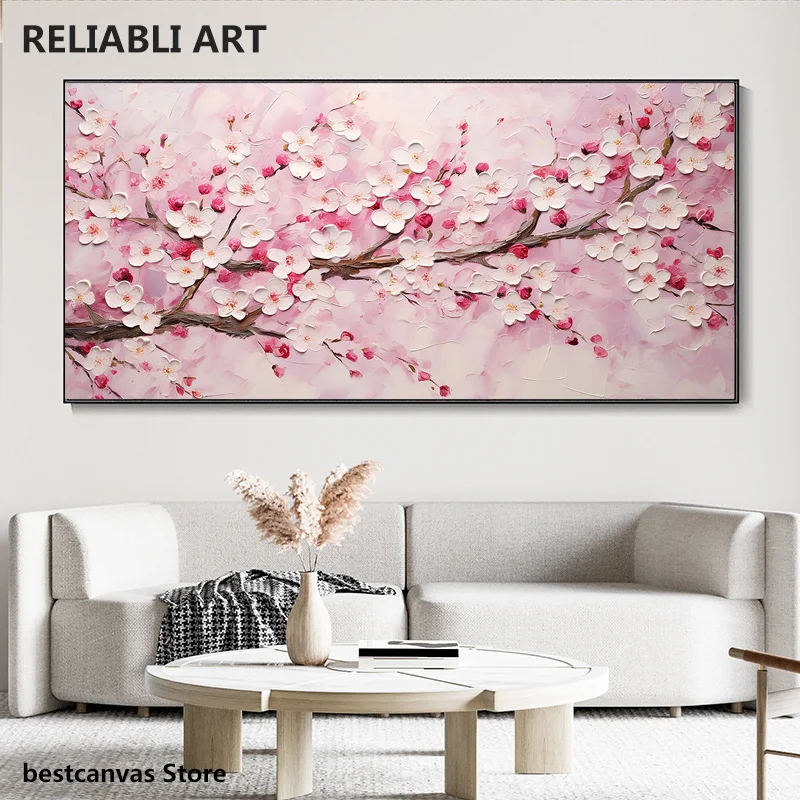 Абстрактные розовые цветки вишни на холсте современный принт поплавок живопись
