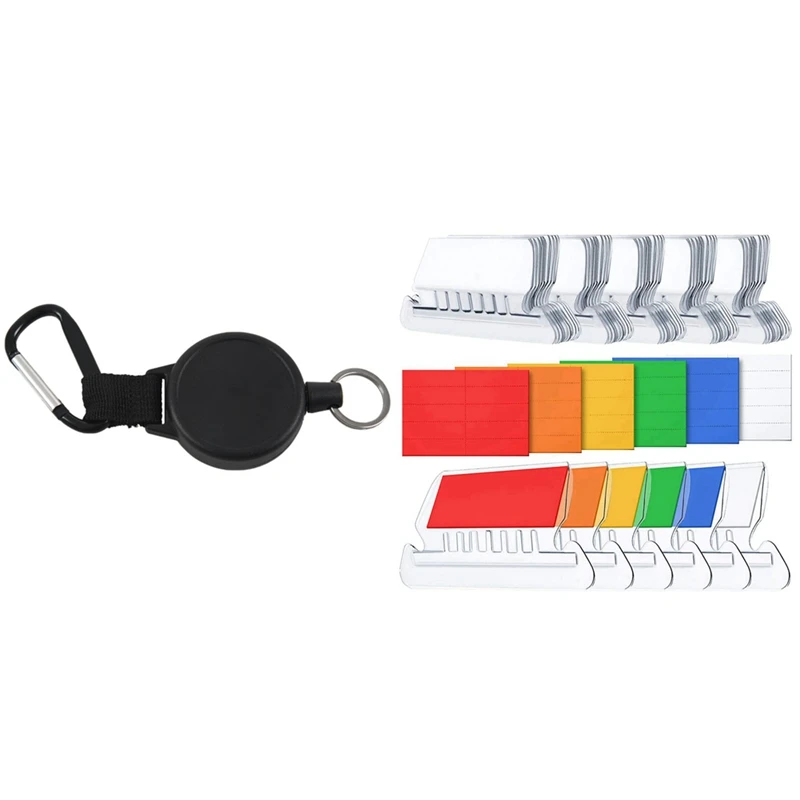 

1 Pcs Retractable Key Chain & Badge Reel Holder Carabiner Clip & 120 Sets File Document Tabs 2 Inch Hanging Folder Tabs