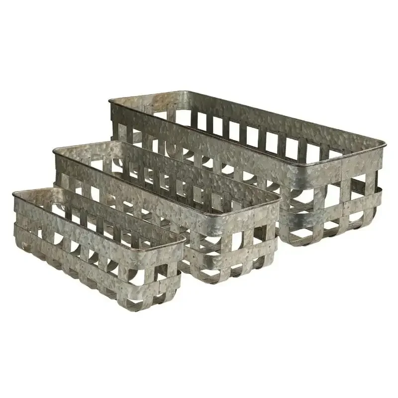 

free shipping Set of 3 Gray Rectangular Metallic Storage Baskets, 24.25"