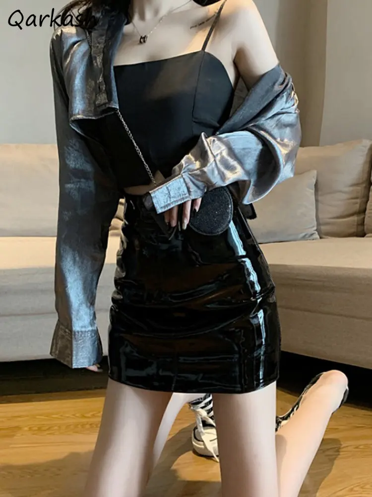 

PU Mini Skirts Women A-line Sexy Club Slim High Street Harajuku for Ladies All-match Y2k Clothes Aesthetic Mujer Ropa Hipster BF