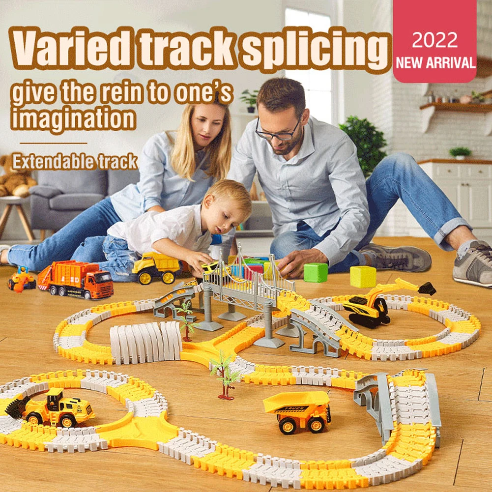 

DIY Construction Race Tracks Interactive Toys Assembled Track Car with Screwdriver Flexible Railway Car Kits for Kids Boys Girls