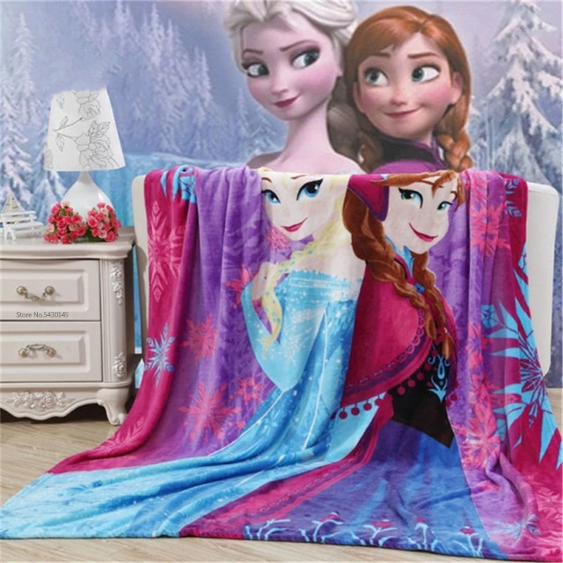 Disney Elsa Anna Princess Lightweight Plush Queen Size Blankets on Bed Sofa Plane Flatsheet Bedding Throws