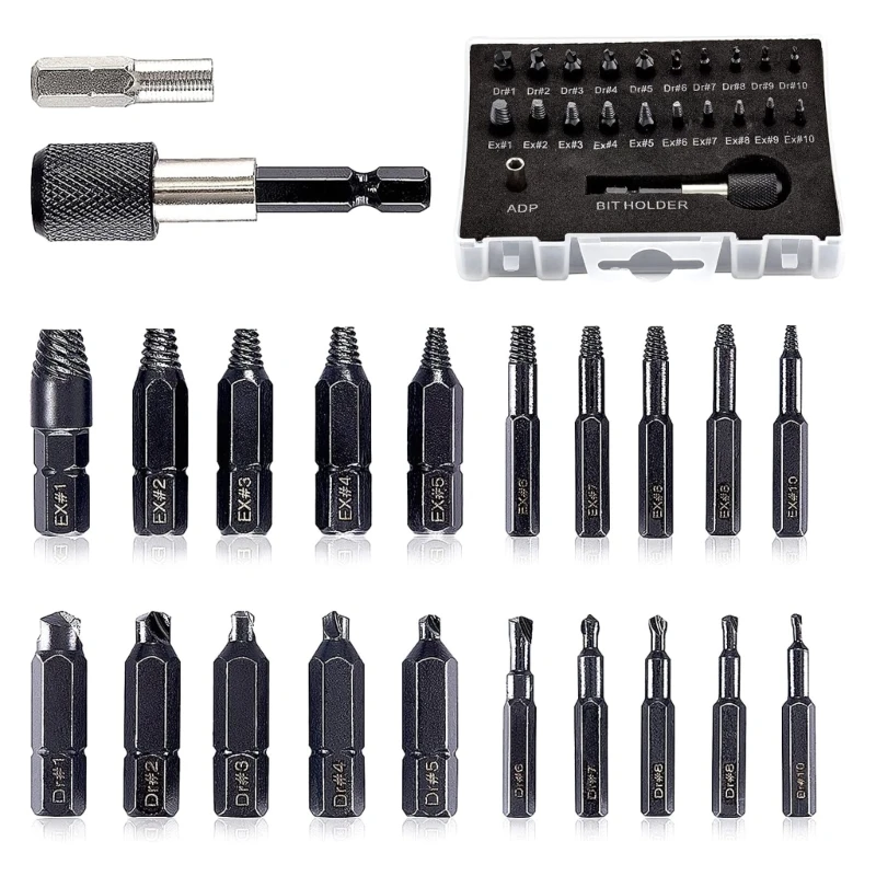 

22Pcs/set Damaged Screw Extractor Drill Bits Purpose Tools Broken Speed Out Easy Bolt Stud Stripped Screw Remover Tool