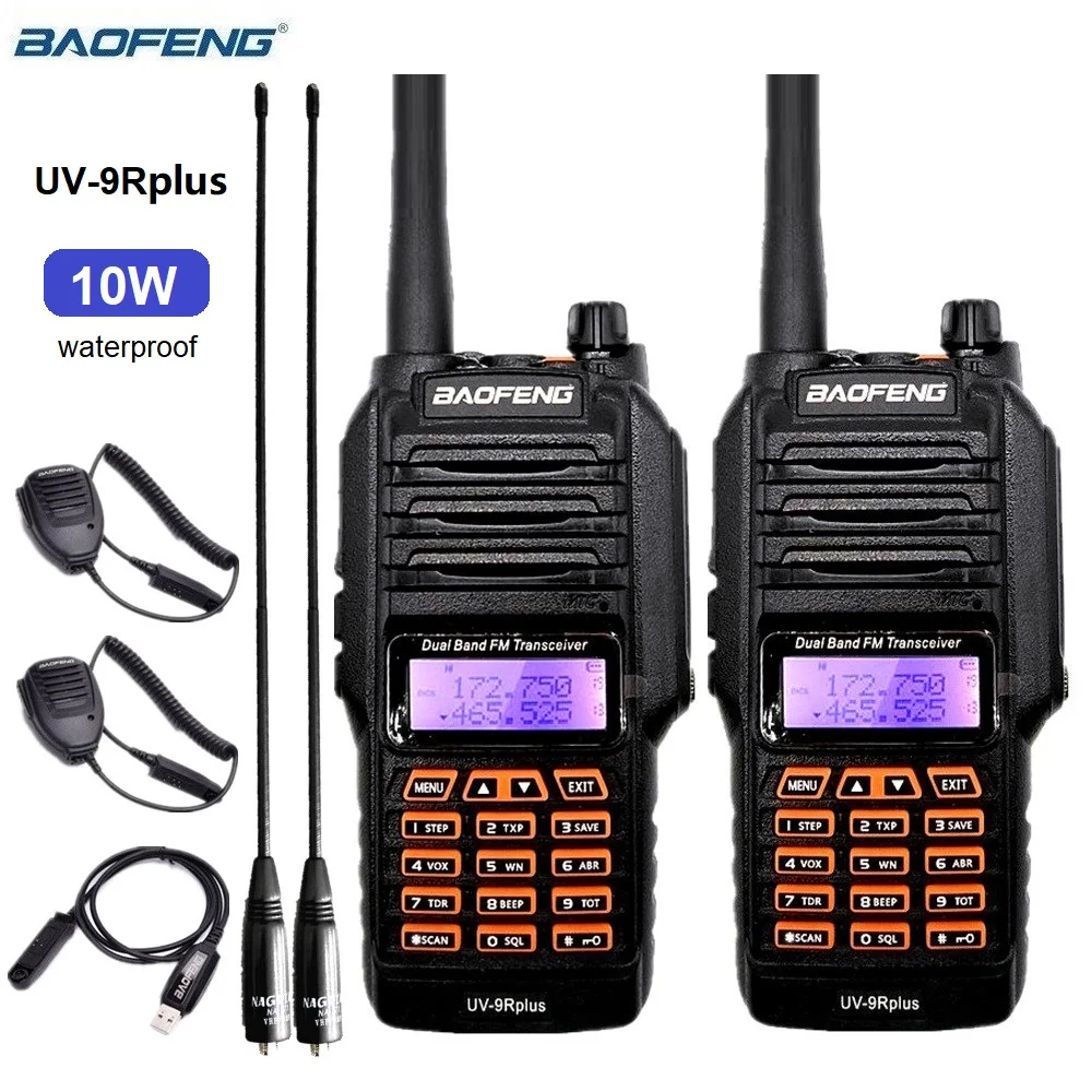2PCS Baofeng uv9r plus 10W Waterproof Walkie Talkie Long Range VHF UHF Amateur Ham Radio Scanner hf Transceiver UV-9R for Hunt