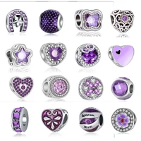 2022 new purple charms crystal heart flowers mom zircon fashion pendants beads fit original brand charms bracelets diy jewelry