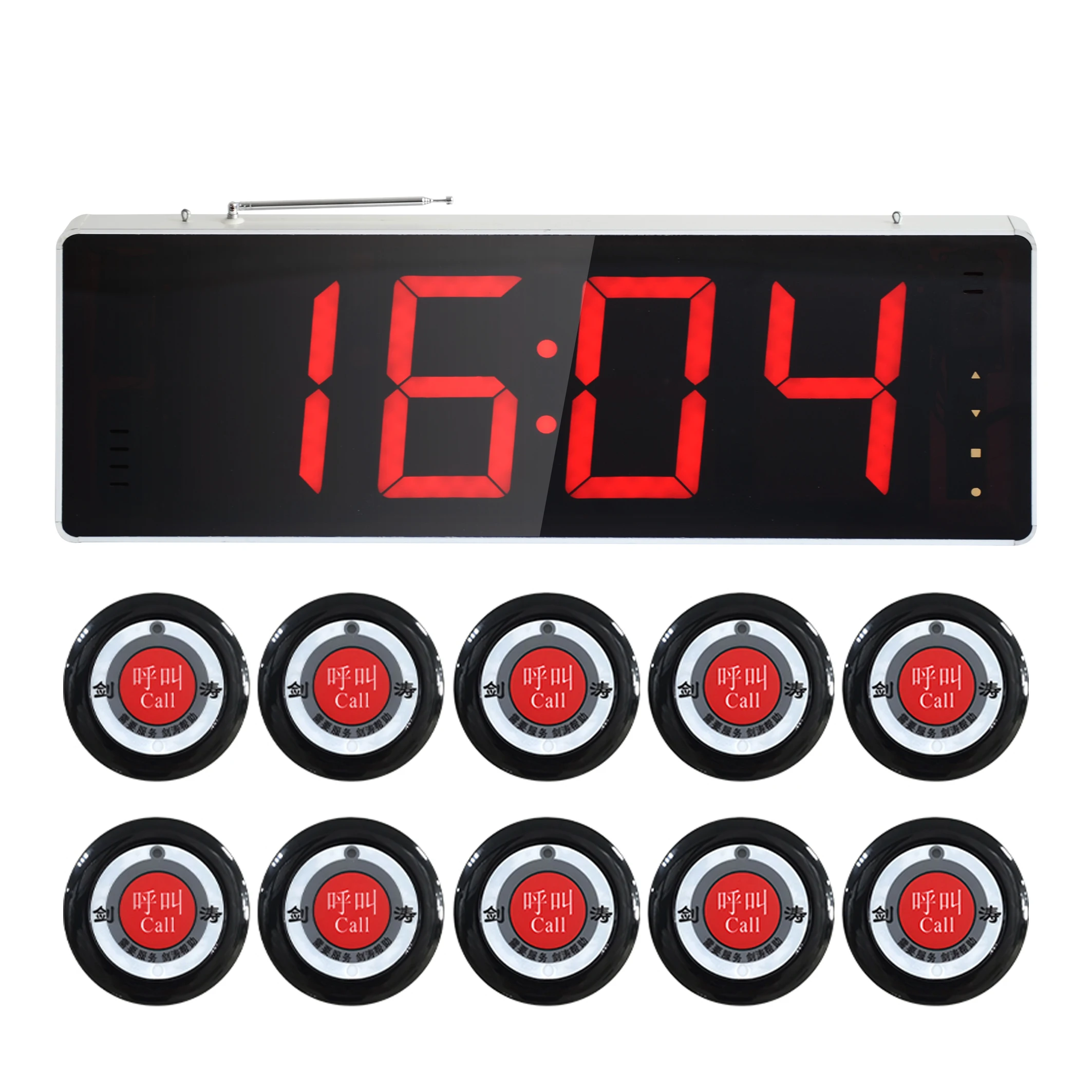 

JIANTAO JT-1054D+F1B Wireless Calling System With 10 Pagers Sound Amplifier 4 Digit Led Display For Hospital Restaurant Clinic