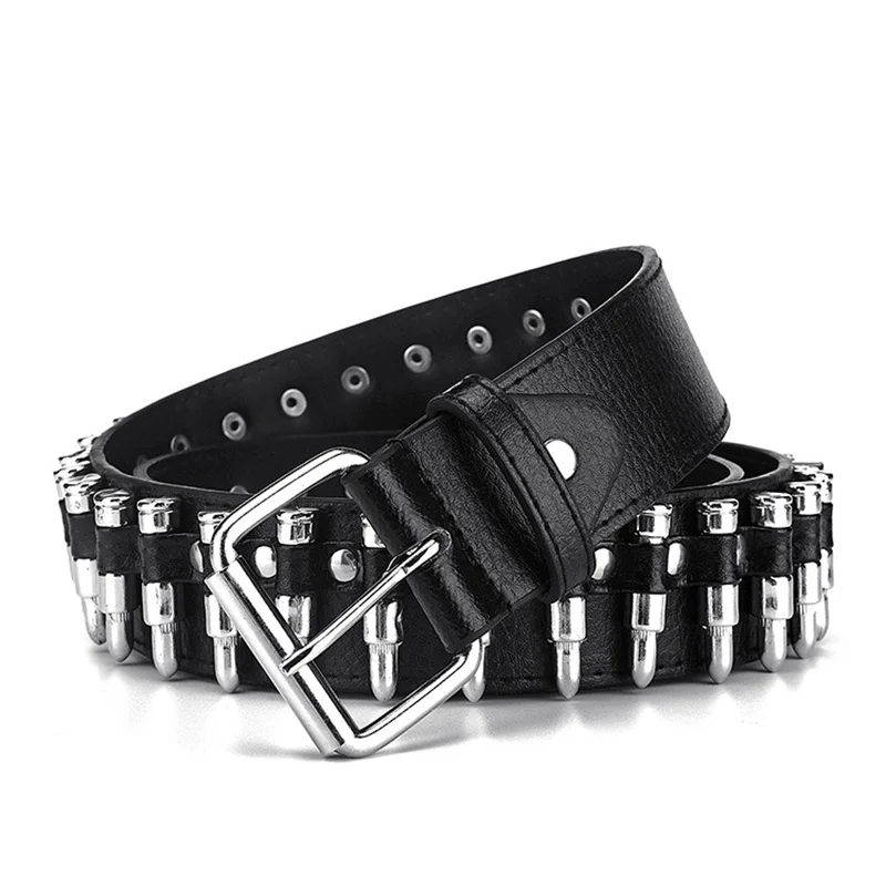 Metal Bullet Head Decorated Punk Style Belt Fashion Rock Women's Ladies Adjustable Black Leather Belts Rock Men's Waist Belt