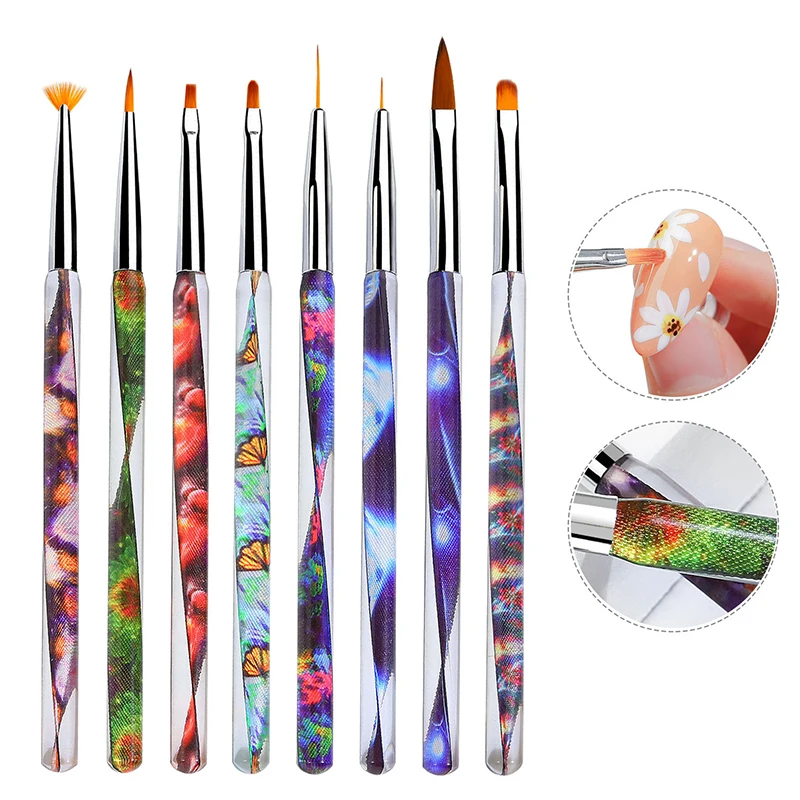 

7 типов кистей для дизайна ногтей блестящая ручка блестящая акриловая ручка кисти для наращивания геля многофункциональная ручка для рисов...