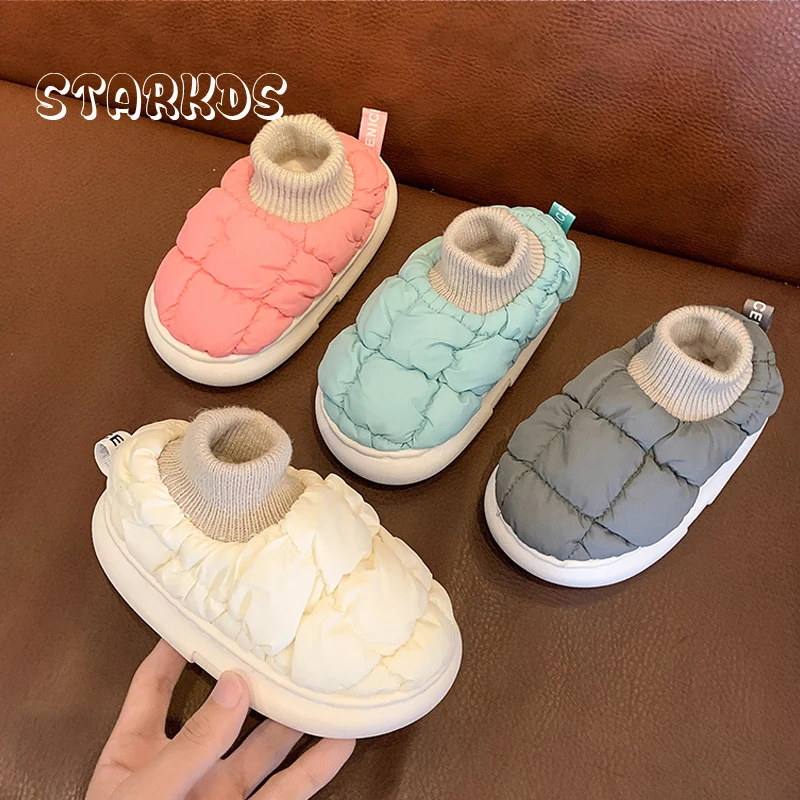 High Top Children Ankle Slippers Winter Plush House Flats Girls Boys Outdoor Anti-Slip Platform Snow Boots Soft Warm Down Shoes