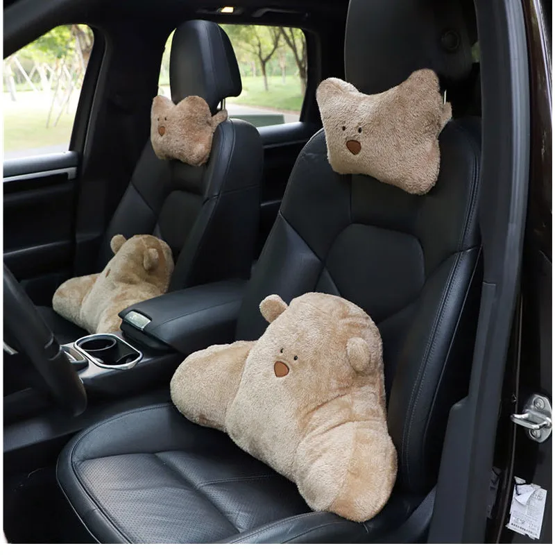 

Car Auto Seat Head Neck Rest Cushion Headrest Pillow Pad Cartoon Bear Headrest Cute Plush Automotive Interior Accessories