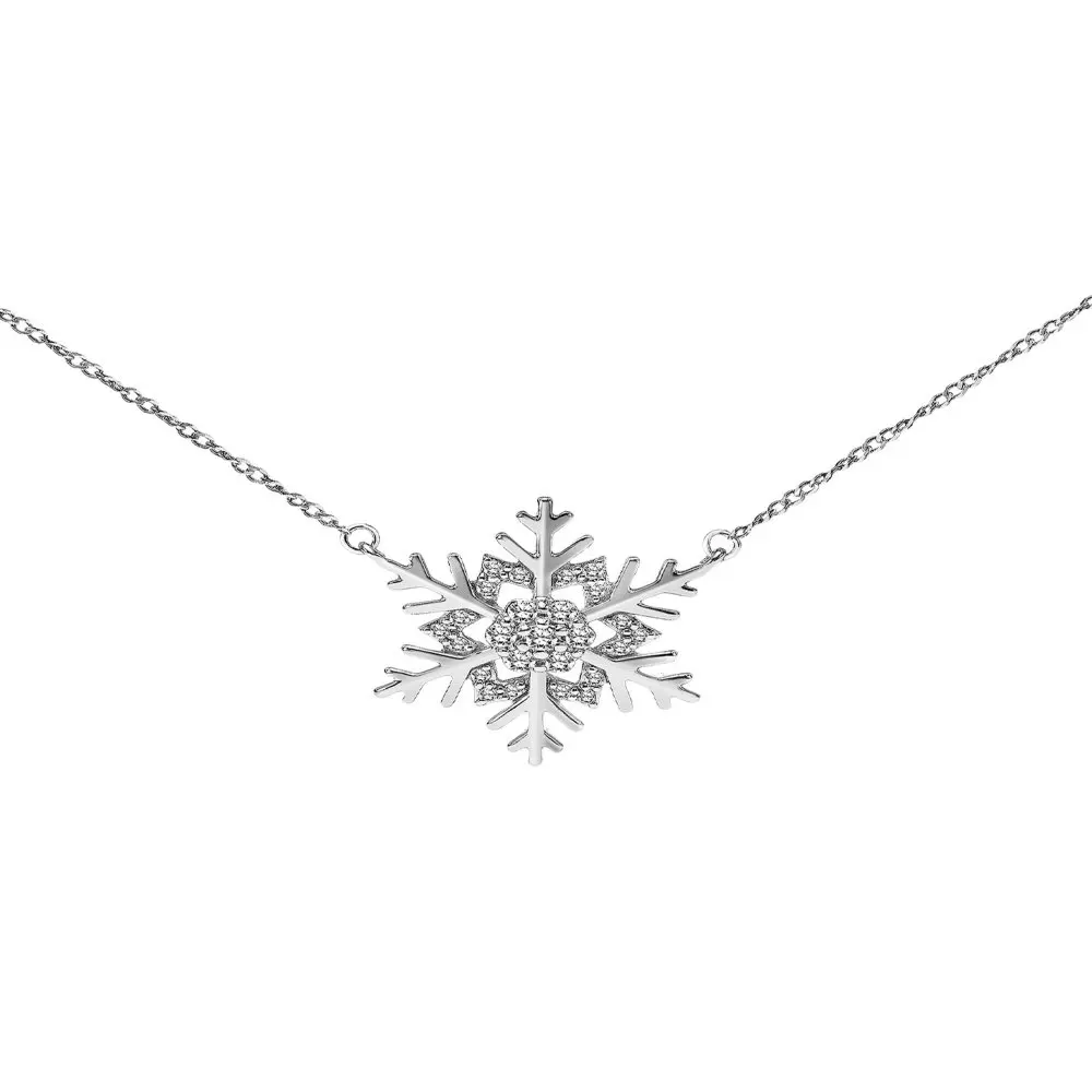 

1/10ctw Sterling Silver Snowflake Necklace (I-J, I3), 17"