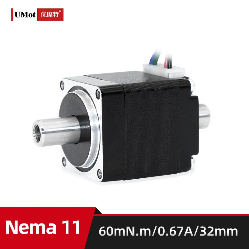 Фото UMOT DC 24V Микро Шаговый двигатель 28 мм Nema 11 Полый вал 8 мм Двигатель с двойным выходом Nema11 Мини-двигатель De Passo для 3d-принтера с ЧПУ №1