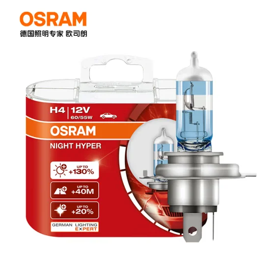 

Osram Night Hyper H1 H4 H7 12V 55W 60/55W+130% P43t 64193NH-HCB Car Headlight 3900K