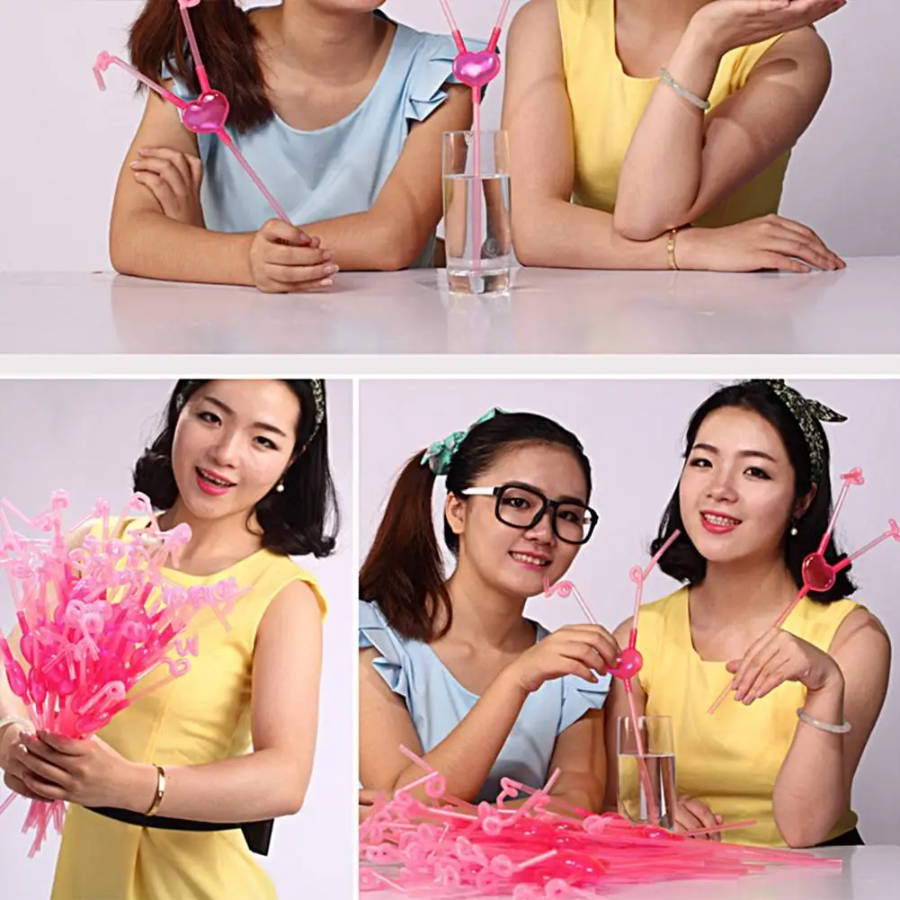 

No Odor Charming Funny Unique Love Heart Double Drinking Straws for Kitchen