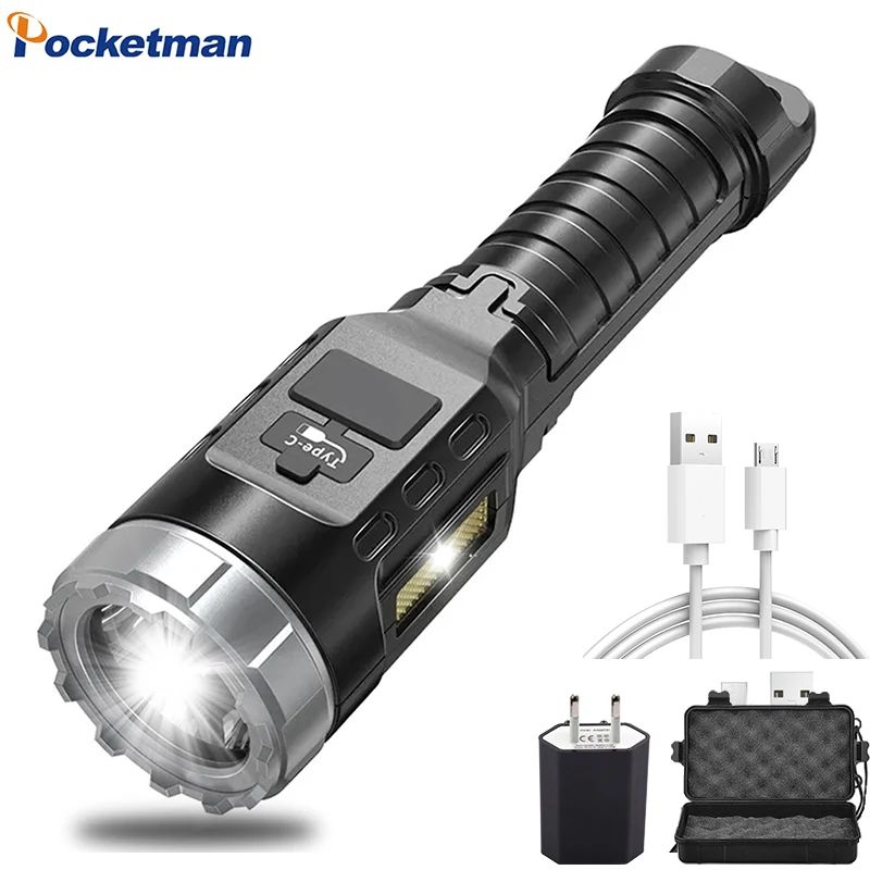 

With COB Side Light Multifunctional USB Rechargeable Flashlight 4 Modes Waterproof Torch LED Flashlight Camping Flashlight