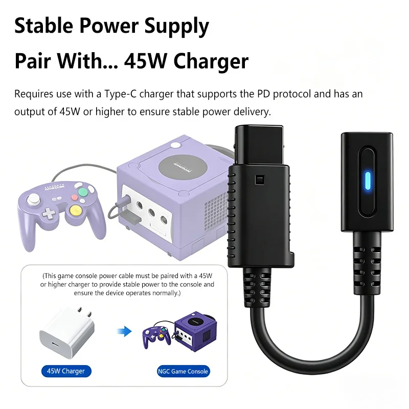 Фото Кабель для зарядки Type C 45W PD для консоли NGC, USB-C кабель для питания игровой консоли Nintendo Gamecube, провод для зарядки игровой консоли, 12 см №3