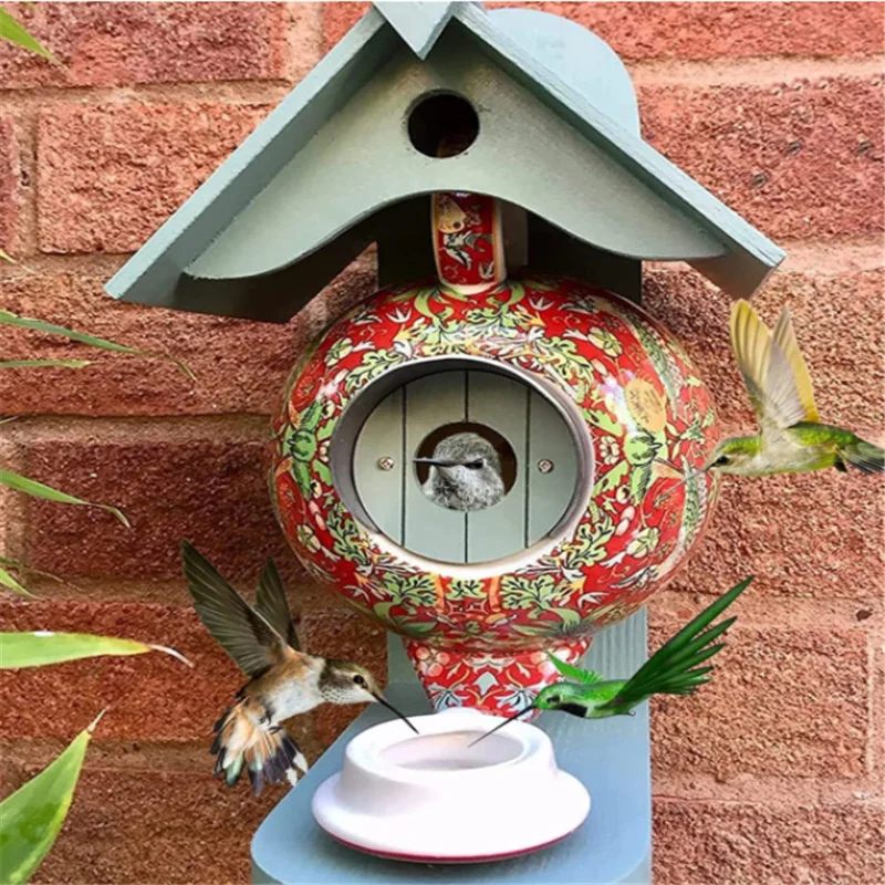 

Bird House Feeder Morris Teal Teapot Bird Feeder, Bird Supplies, Parakeet Feeder Box Pet Cage Food Container Garden Yard Decor.