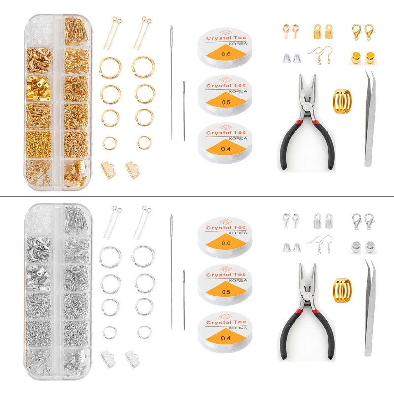 

652F 1 Set Jewelry Making Supplies Kit with Crimp Beads Screw Eye Pins Earring Hooks