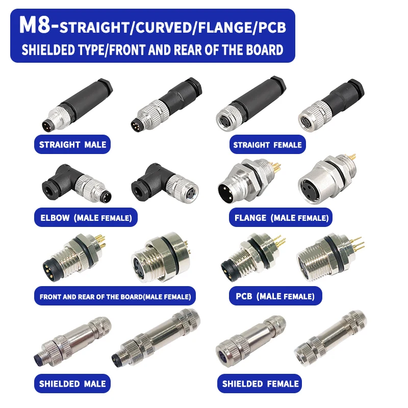 

5/20 Sets M8 waterproof connector 3/4/5/6/8 Pin male female straight 90 degree aviation plug socket sensor cable with shielding