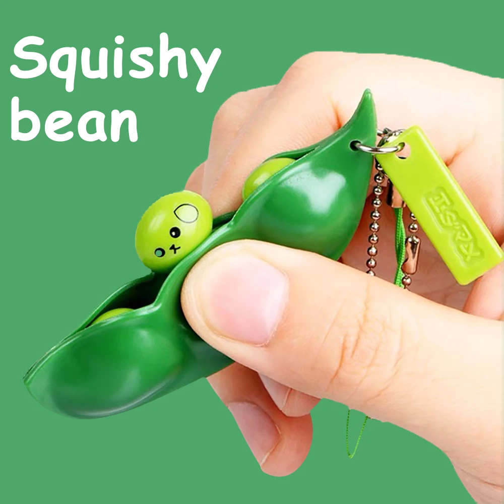 

Peapod Fidget Toy Squeeze A Bean Edamame Pea Keychain Keyring Extrusion Bean Pea Soybean Stress Relieving Antistress Toys