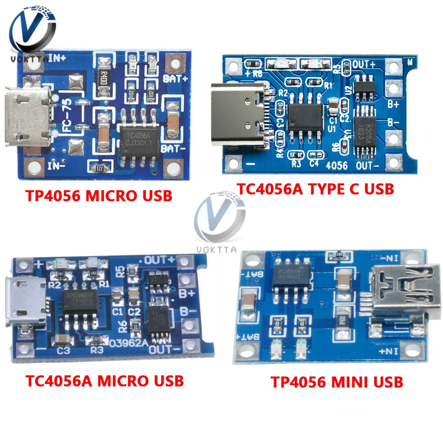 

5V 1A TP4056 TC4056A Type-c/Micro/Mini USB 18650 Lithium Battery Charger Module Charging Board with Protection Dual Functions