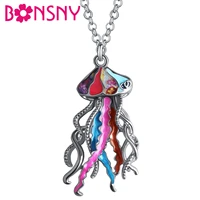 bonsny enamel alloy metal cute floral ocean jellyfish necklace pendant chain animals fashion jewelry for women girl charms gift