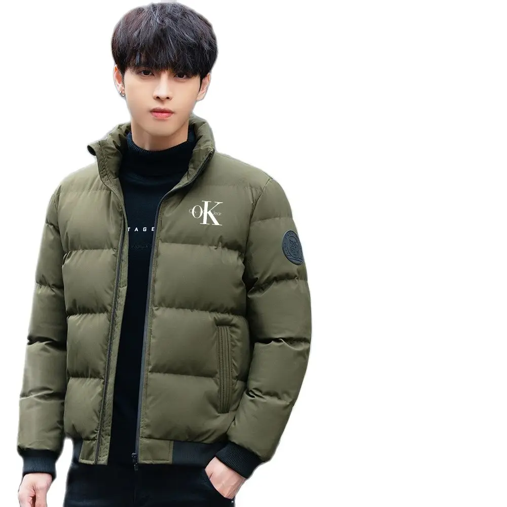 

Autumn Winter OK Print Men's Jacket Warm Imitation Silk Cotton Jacket Man Vest Waistcoat Stand Collar Cotton Coat Brand Clothing