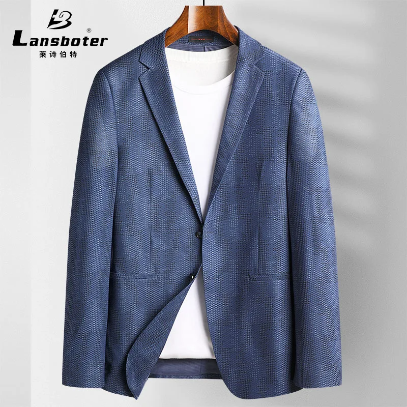 

Lansboter Blue Spring And Summer Thin Suit Honeycomb Mesh Breathable Suit Men's Coat Elastic Slim Fit Youth Small Jacket