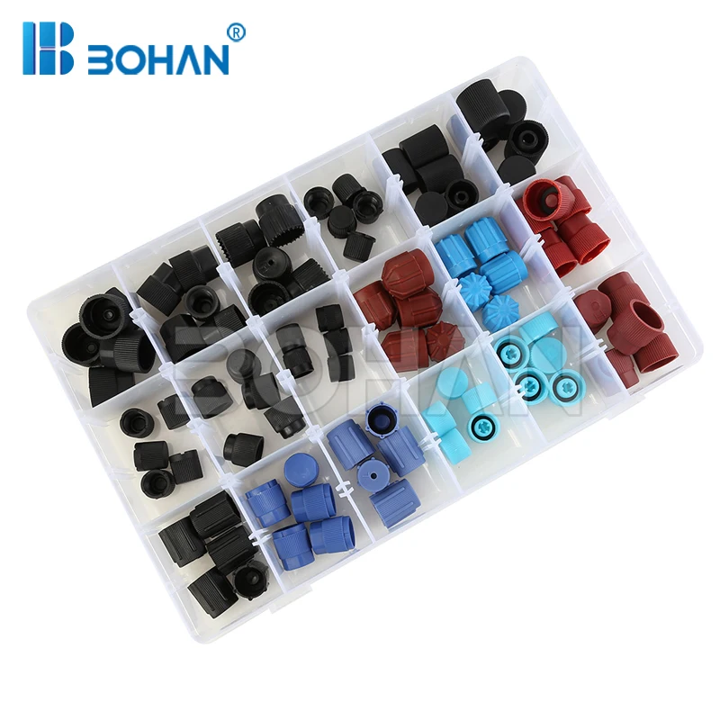 90pcs/set Car AC Air Conditioning High Low Side Charging Service Port Cap Kit R134a R12 Universal Air Conditioner Parts