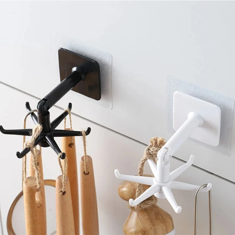 

Universal Hooks 360-degree Rotatable Six-claw Storage Hooks Bathroom Bath Towel Rack Kitchen Organizer Punch-free Storage Hooks